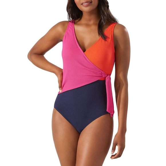 Tommy Bahama Womens Island Cays Colorblock Pool One-Piece Swimsuit Pink 10 - Picture 1 of 1